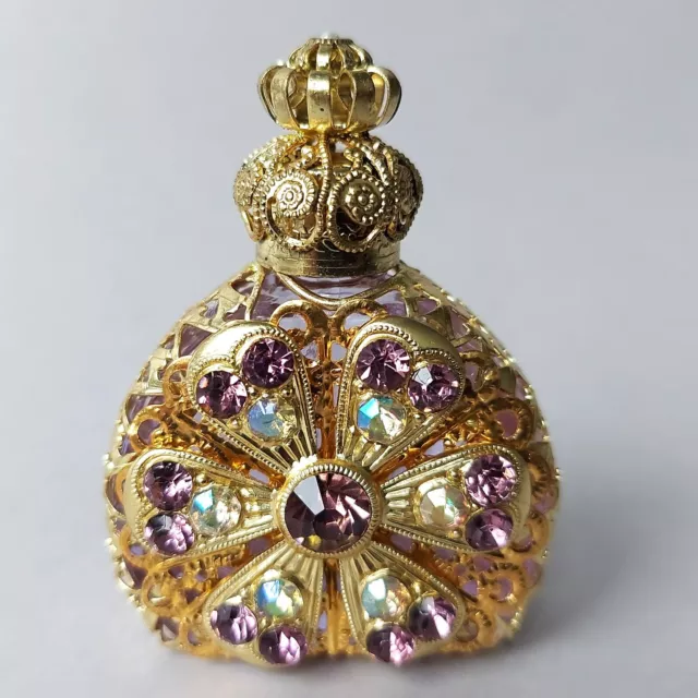 Bottle for Perfume Czech Purple Lavender Glass Filigree Gold Tone Parfume Bottle