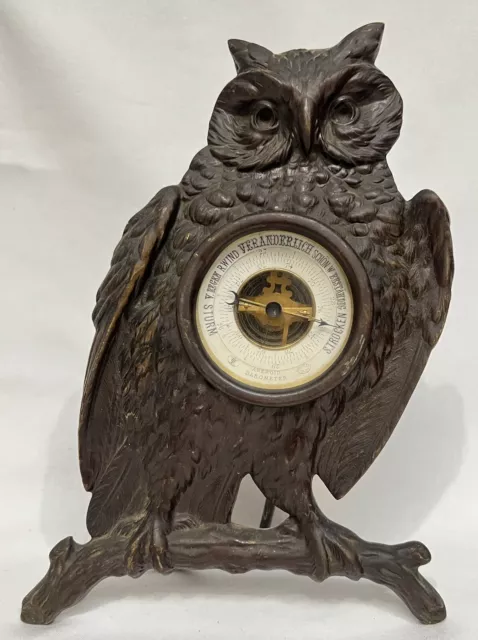Antique German Aneroid Barometer - V. REGEN - VERANDERLICH - SCHON - OWL STAND