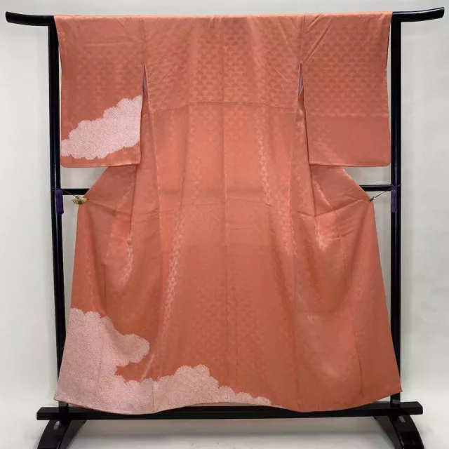 Japanese Kimono "HOUMONGI" Silk L size B rank pink kimono 1381