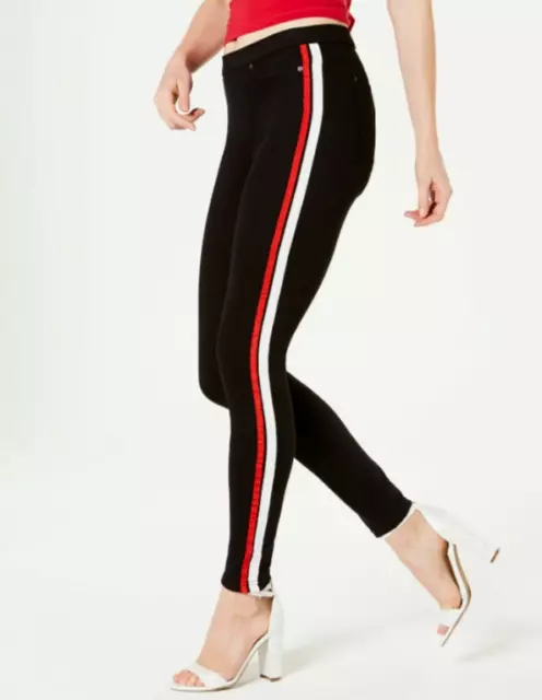 $44 NWT HUE Womens Racer Stripe Original Denim Leggings Black pants  Large