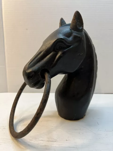 Black Horse Head with Ring 8.5” Tall Cast Iron Hitching Post Topper