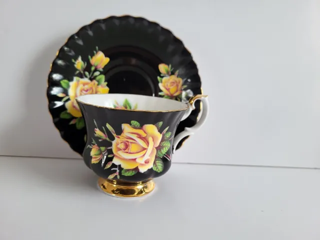 Royal Albert Yellow Tea Rose Tea Cup And Saucer Black Vintage