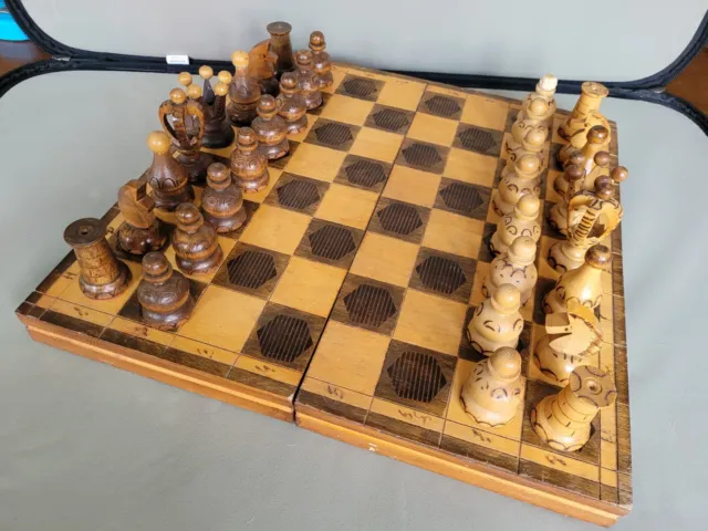 Wooden Folding Portable Chess Set Vintage??