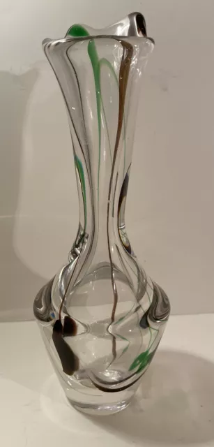 Mid-Century Art Glass Swung Vase Drip Glaze Dutch Maastricht Studio Signed 9”