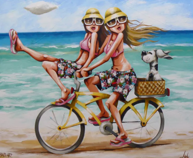 Art painting Beach surfing bike canvas Print poster Abstract Australia