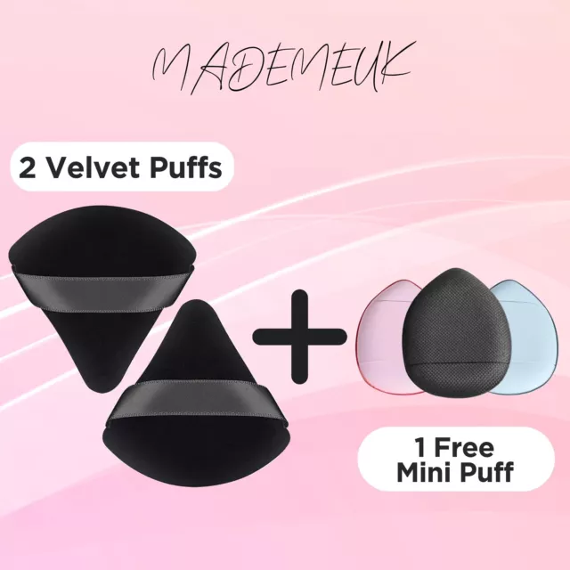 2pc velvet triangle powder puff sponge blender + free mini puff UK SELLER