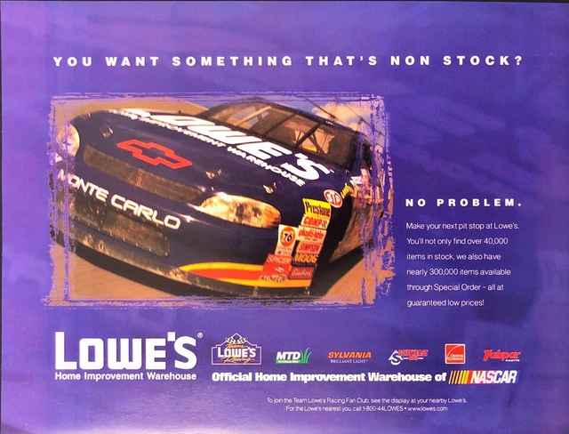 1998 LOWE'S NASCAR Stock Car Racing Man Cave Vintage Print Ad