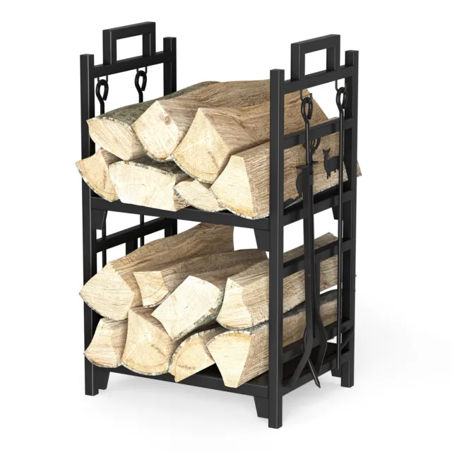 Heavy Duty Metal Wood Log Store Rack Storage Winter Wood Burner Shelf Stand Set