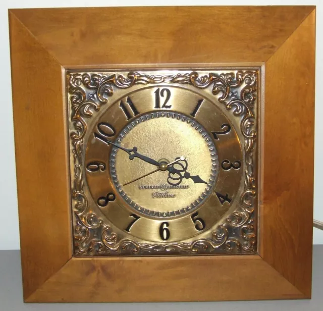 Vintage Mi Siècle Ge Telechron Érable Bois Mural Horloge Avec Orné Laiton Cadran