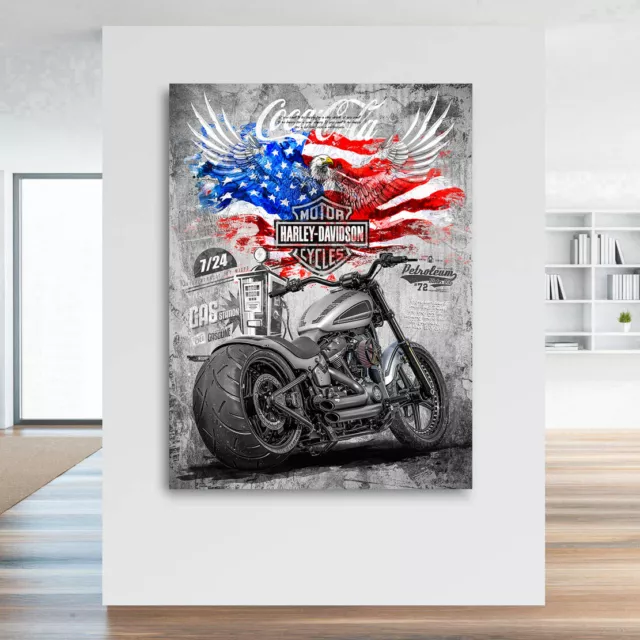 Leinwandbild Harley Davidson Amerika Pop Art Motorrad Bilder Kunstdruck Gemälde