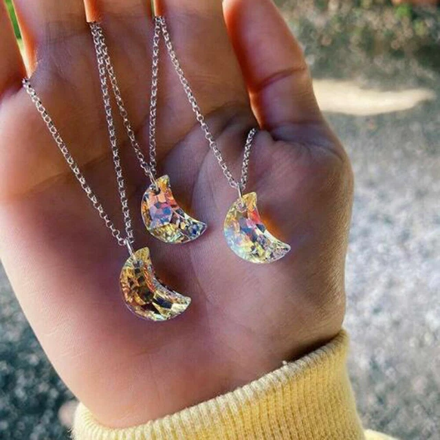 Natural Quartz Crystal Pendant Chakra Healing Gemstone Moon Necklace Jewelry AU
