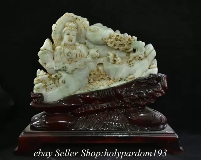 11.6" Old Chinese Natural Emerald Jade jadeite Carved Mountain Shakyamuni Statue