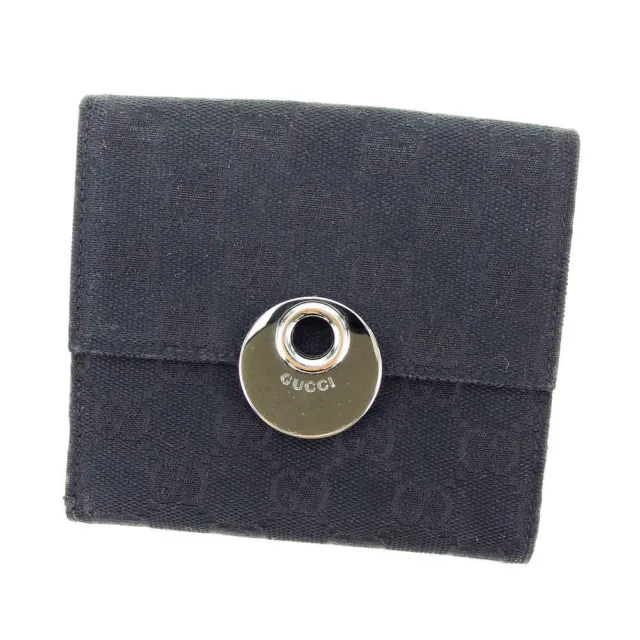 [Japan Used Wallet] Gucci Hook Wallet Bi-Fold Gg Canvas Black Leather Brand Unis