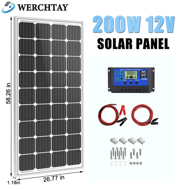 200W Watt 12V Mono Solar Panel Kit For Home RV Car Battery Charger Off Grid PV