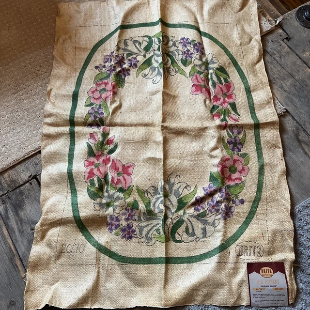 Alfombra enganchada vintage Dritz patrón arpillera yute nuevo con etiquetas 30x40"" canción de primavera floral 20/70