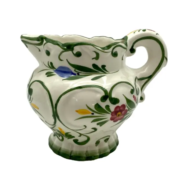 Floral Ceramic Pitcher RCCL Portugal Art Pottery Hand-Painted Creamer