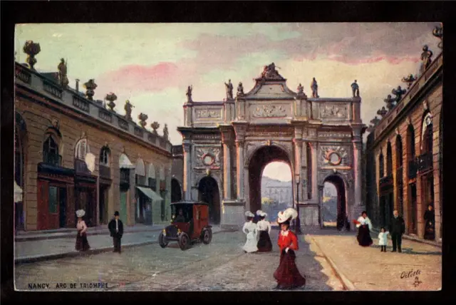french Tuck street scene Arc de Triomphe Nancy France postcard