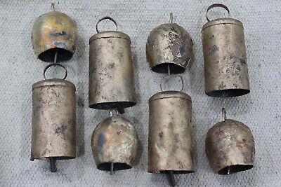 Decorative Vintage Handmade Dome and Mug Rustic Iron Tin Bells 8 Pcs Lot X Mas