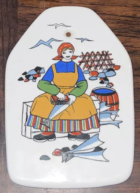 Torskefiske Figgjo Norway Wall Plaque Folk Ceramic Tile Trivet