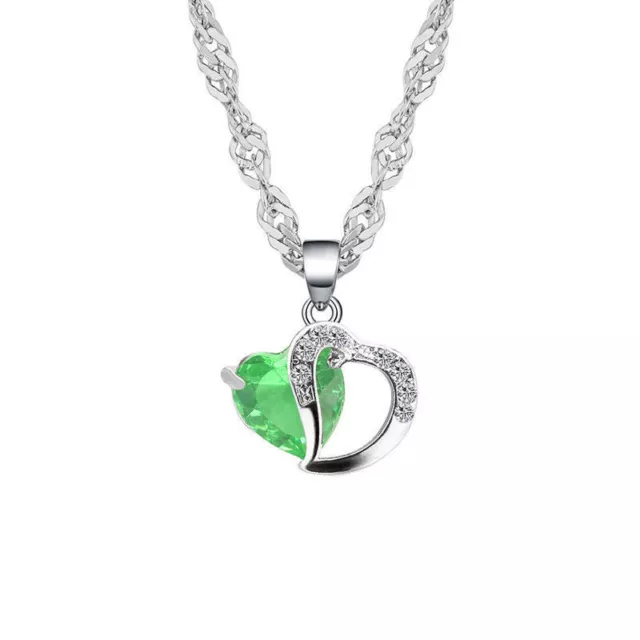 Collier Coeur Strass Femme Fille Bijoux Chaine Pendentif Cristal vert