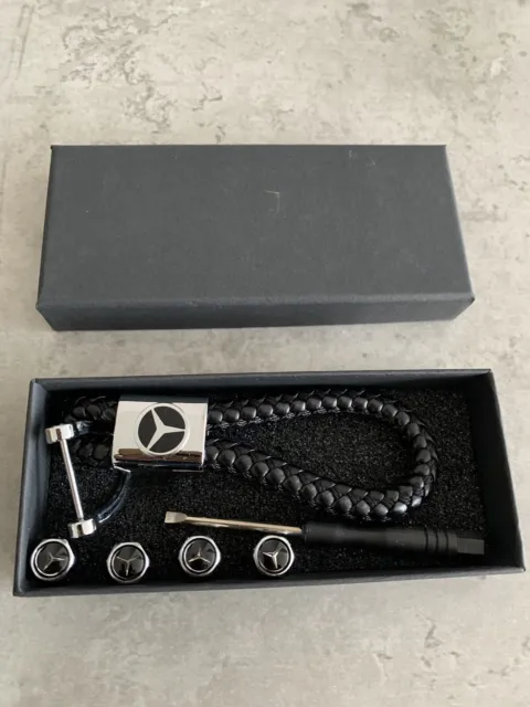 BENZ Luxury leather keyring keychain fob Gift box UK New!!
