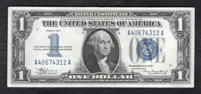 Fr. 1606 1934 $1 One Dollar “Funnyback” Silver Certificate Note Extremely Fine