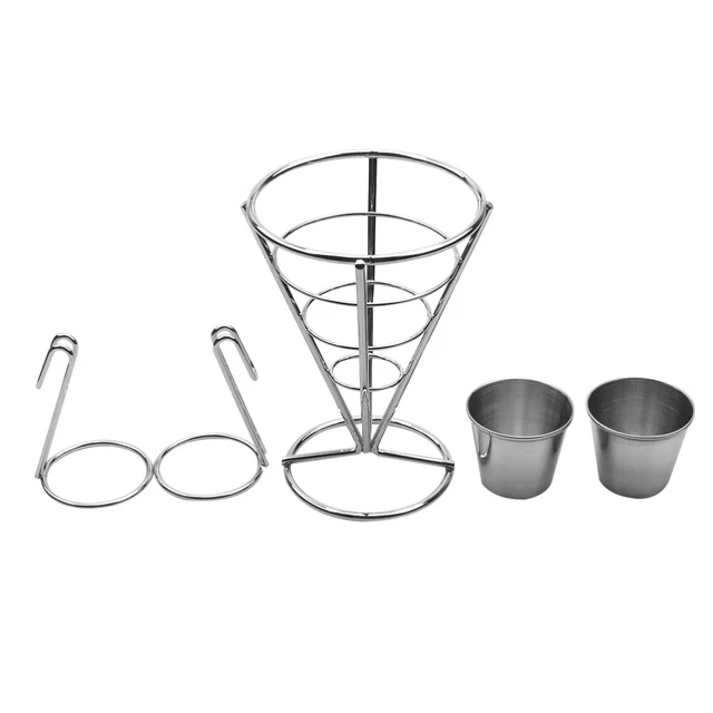 Kichvoe Pommes-Frites-ständer aus Metall Tütenkorb für Pommes Frites mit Soßenschälchen Edelstahl-Halter für Grillpartys und Restaurants Kichvoe Pommes-Frites-ständer aus Metall Tütenkorb für Pommes Frites mit Soßenschälchen Edelstahl-Halter für Grillpartys und Restaurants