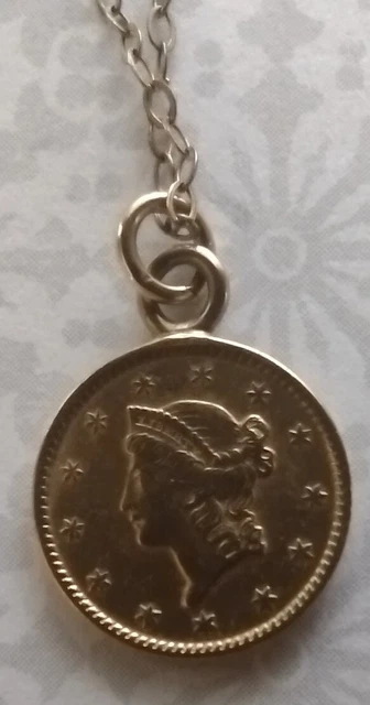 1851 Liberty Head United States Gold Dollar Necklace in extremely fine condition
