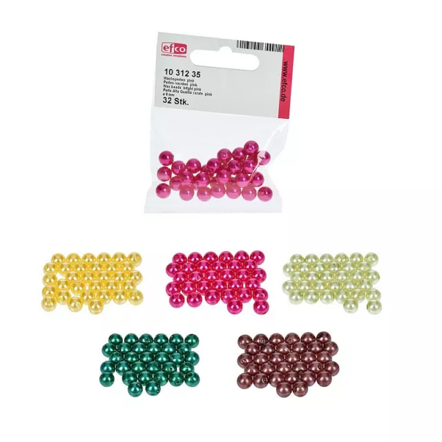 Sachet de 32 Perles nacrées, Ø 8 mm, en plastique ciré, trou Ø 1 mm, collier, br