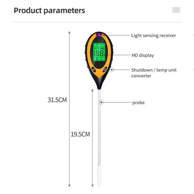 4 IN 1 Terreno Ph Tester Umidità Luce Solare Test Metro Giardino Pianta Prati