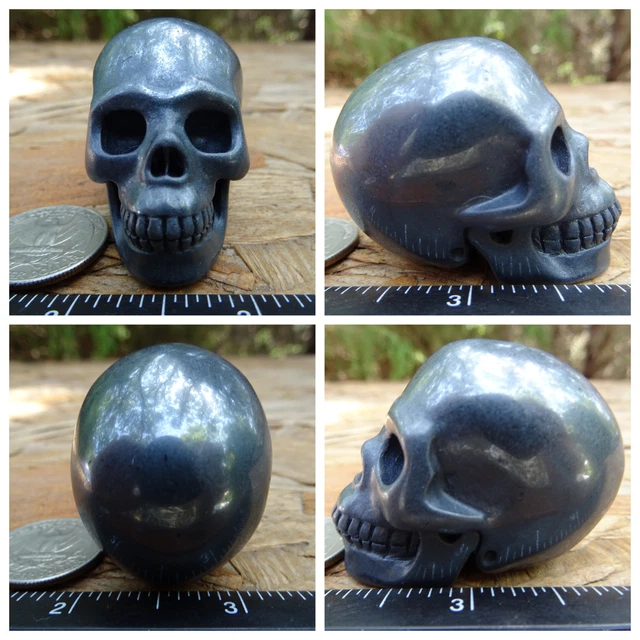 2.0" Hematite Skull Carved Stone 169.2g 6.0oz Crystal Healing Realistic