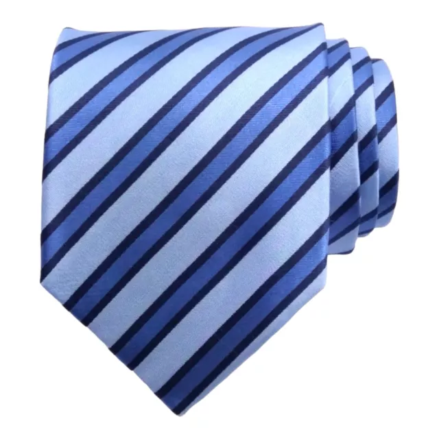 Mens Classic Designer Tie 100% Silk Woven Blue Navy Striped Dress Suit Necktie