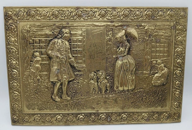Antique Brass Wall Hanging ELPEC Art Nouveau England Raised Victorian Vtg MCM #1