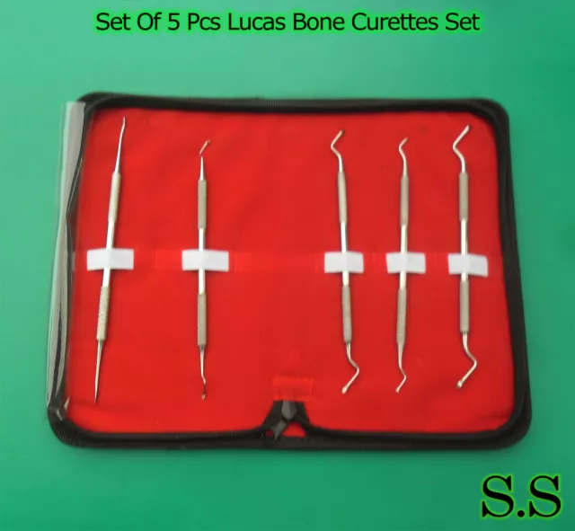 Set Of 5 Pcs Periodontal Lucas Bone Curettes Set Kit Dental Surgical Instruments