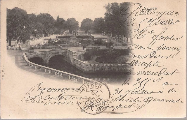 CPA 30 NIMES..JARDIN DE LA FONTAINE.....ECRITE.EN 1901.TBE.(ref 60)