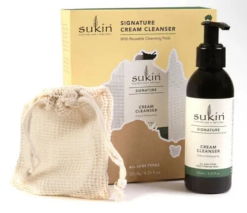 Sukin Signature Cream Cleanser 125ml With Reuseable Cleansing Pads Gift Set