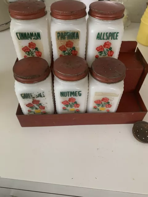 Vintage Milk Glass Spice Jars