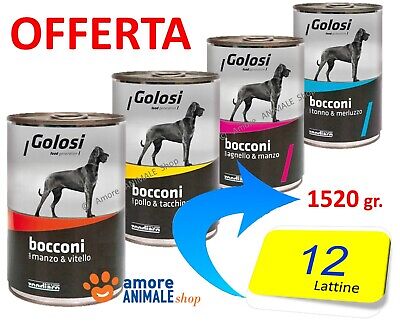 12 LATTINE - GOLOSI Dog Bocconi, Lattine 1250 gr → GUSTI Vari - Umido Cane