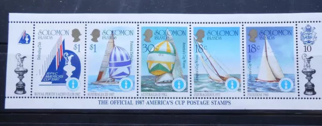 Solomon Islands: 1987 America's Cup. Scott #570-74 strip of 5 MNH lot #04-570