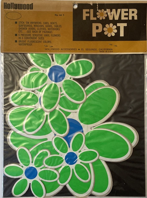 Vintage 1968 Hollywood Accessories - Green Flower Pot Vinyl Stickers - VW BUG