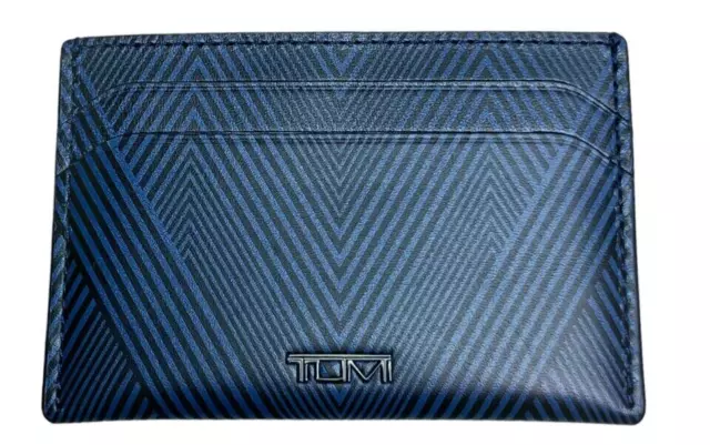 Tumi Nassau Slg Leather Slim Card Case Navy/Black Herringbone # 01262159Nvyh-Nwt