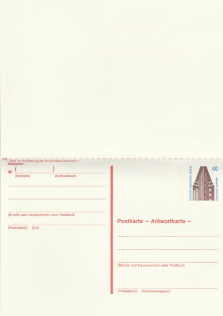 Postkarte mit Antwortkarte Berlin 0,40 Pfennig Chilehaus Hamburg postfrisch