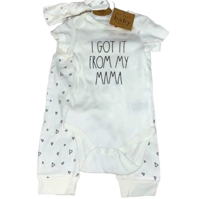Rae Dunn I GOT IT FROM MY MOMMA Baby Girl 3 PC Set 6-9 Months Headband Bodysuit