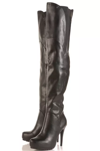 Bottes hautes cuisses extensibles neuves TOPSHOP BUNNY2 PU UK 4 en noir