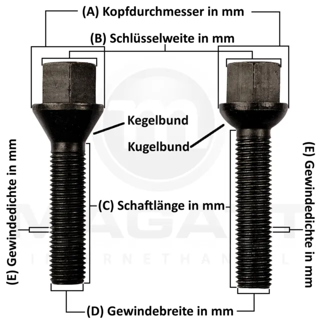 20 Radbolzen Radschrauben M12 x 1,5 x 35mm Kegelbund SW17 BMW Kegel Schrauben 2