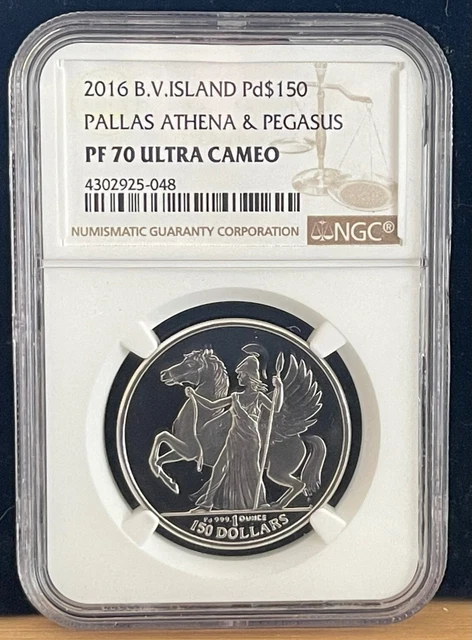 2016 B.V. Island Pallas Athena & Pegasus NGC PF 70 Ultra Cameo Palladium Coin