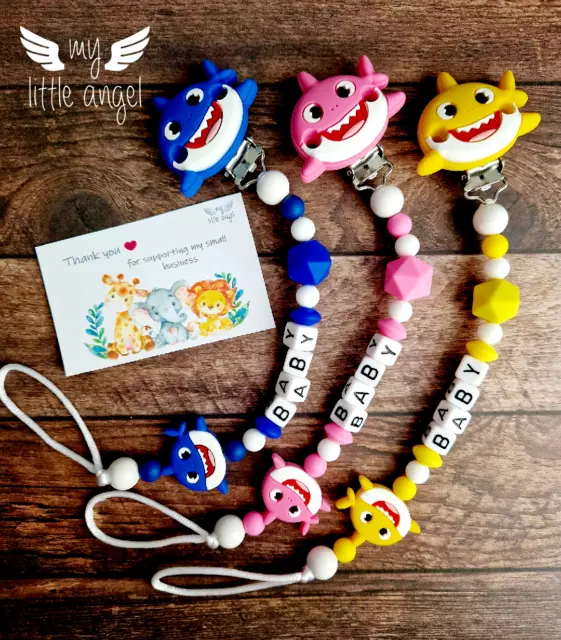 Personalisierter Silikon Baby Hai Dummy Clip ❤ Mädchen/Junge/Unisex Schnuller Clip MAM