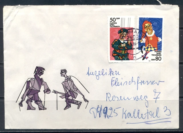 DDR 1984  Mich Nr 2876-77  Theaterpuppenl  Satzbrief Ortsstempel