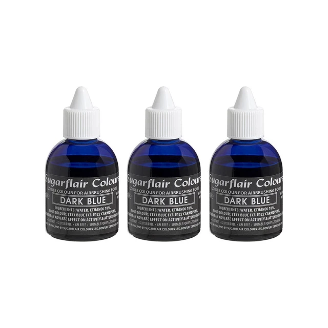 3 x Sugarflair DARK BLUE Edible Food Colour Liquid Airbrushing Cake Decorating