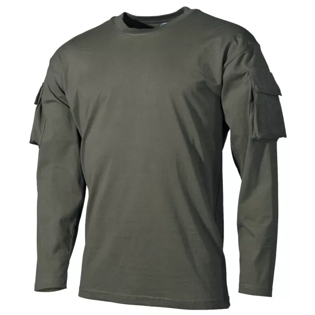 MFH Maglia Maglietta T-shirt uomo militare US con tasche sulle maniche OD Green